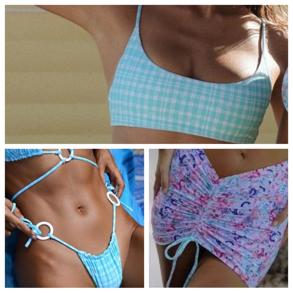 🆕 3 Piece Bikini & Matching Skirt Set VDM Bralette Reversible Bottoms Swim Skirt